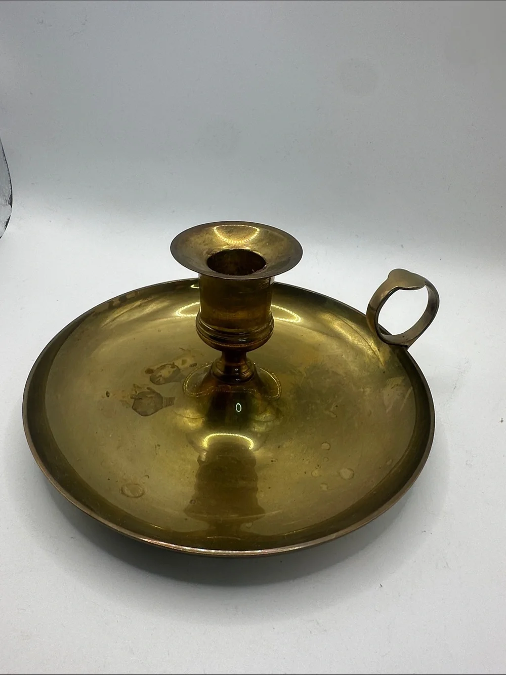 Brass Chamberstick Candle Holder - Handled Tray Style 7” diameter